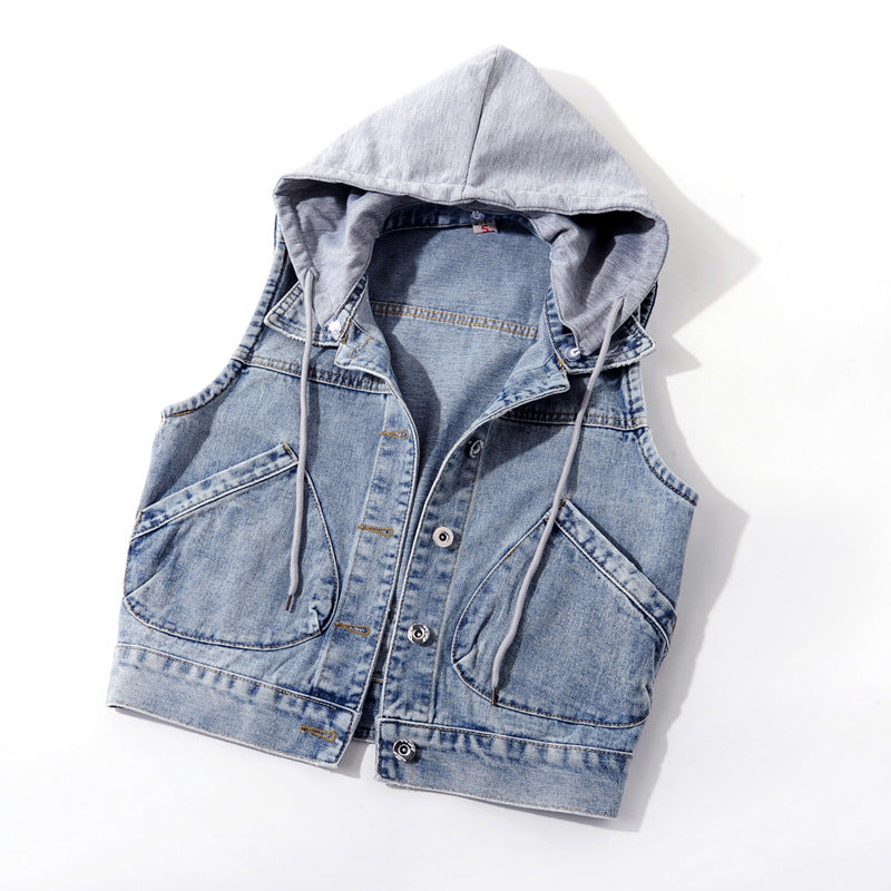 2020 autumn short denim hooded vest